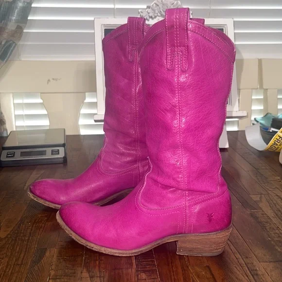 Frye Boots Carson pull on Berry Pink leather cowgirl western country 9.5 B - Picture 2 of 15